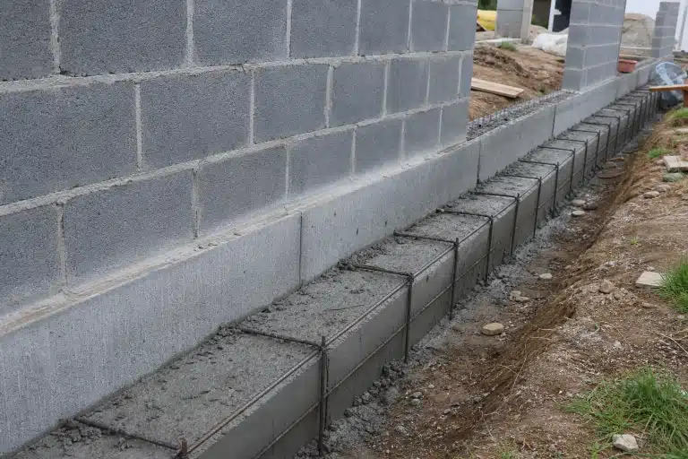 Parpaings posés sur semelle béton pour fondation